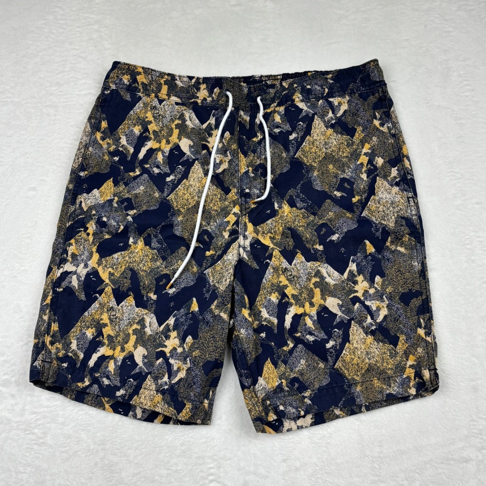 Element Deck Shorts Mens Medium Blue Yellow Abstract Mountain Print Skate Shorts